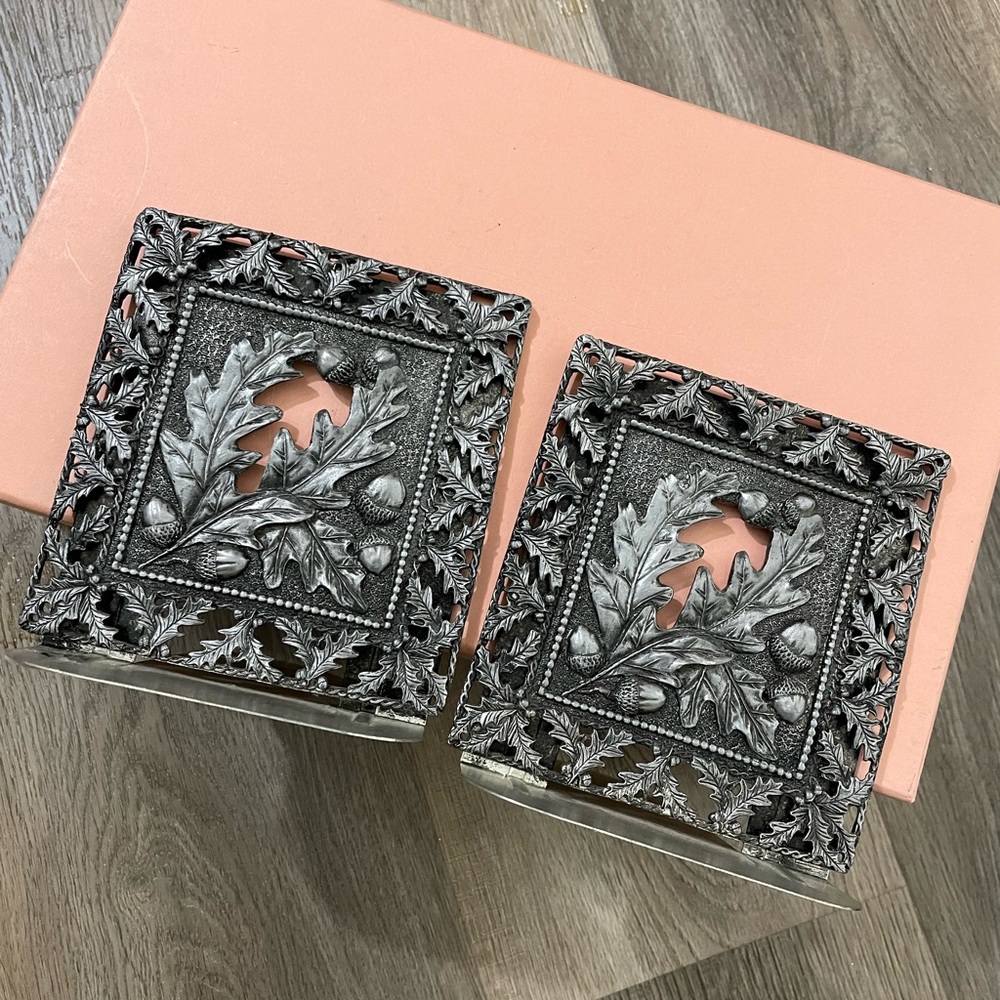 Vintage Oak Leaf and Acorn Silver Metal Bookends 90s